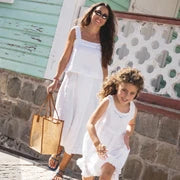 women's white linen scalloped tank