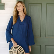 women's oyster blue linen tunic dress