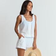 women's white scalloped short