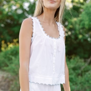 women's white scalloped button up tank
